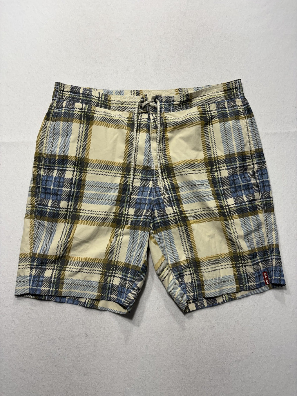 Tommy Bahama Swim Shorts Mens Large Beige Plaid Elastic Waist Lined Lightweight