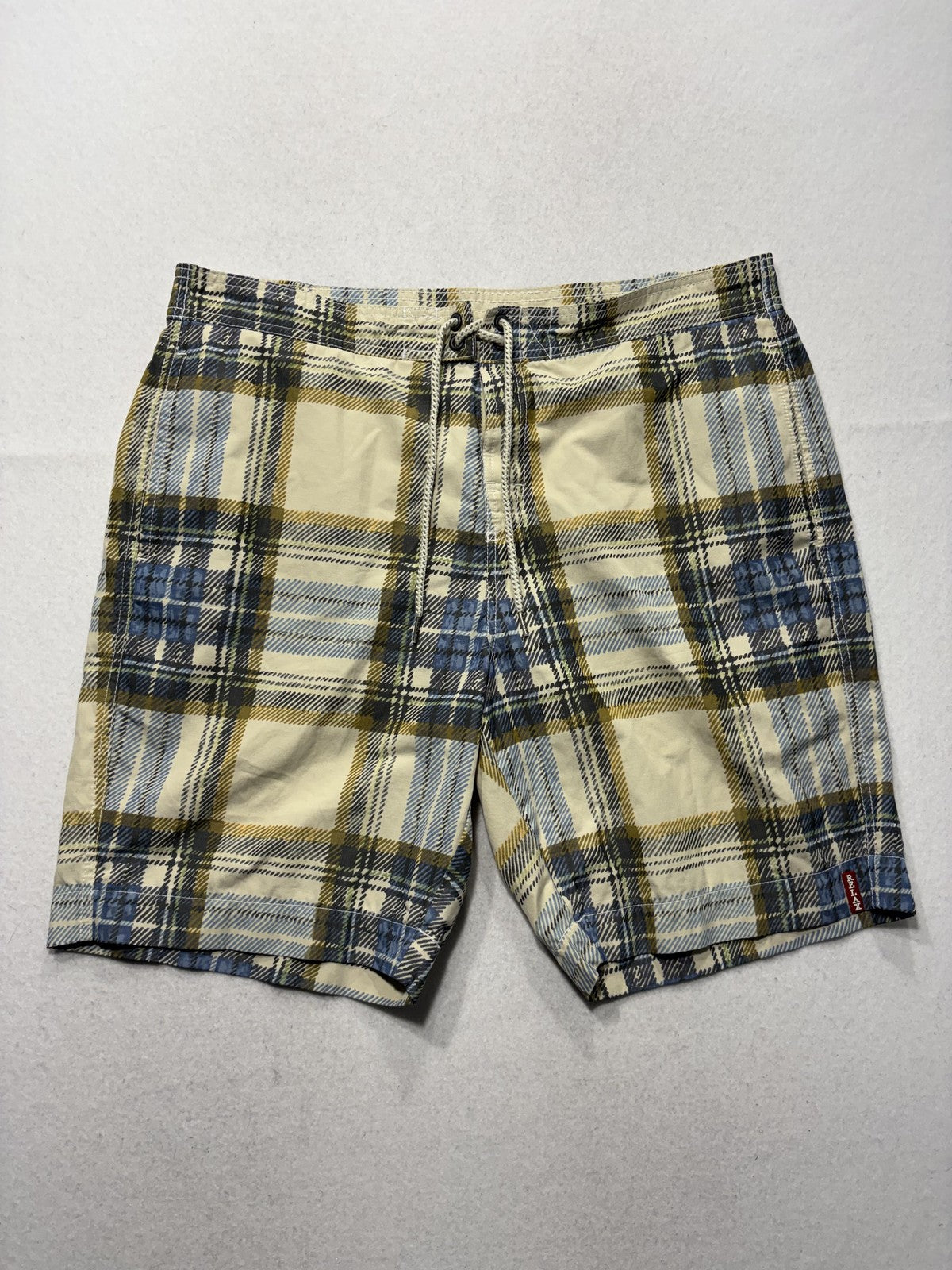 Tommy Bahama Swim Shorts Mens Large Beige Plaid Elastic Waist Lined Lightweight