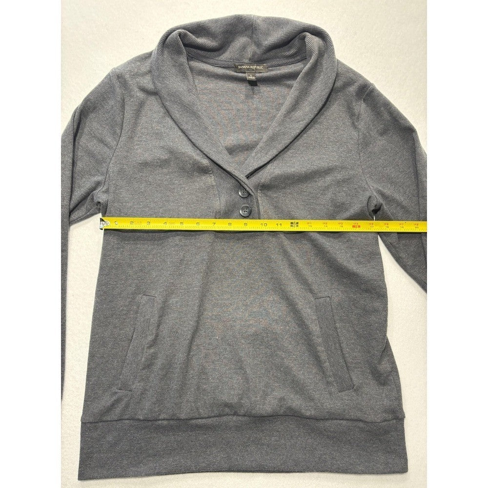 Banana Republic Mens Gray Shawl Collar Henley Sweatshirt Pockets Pullover L