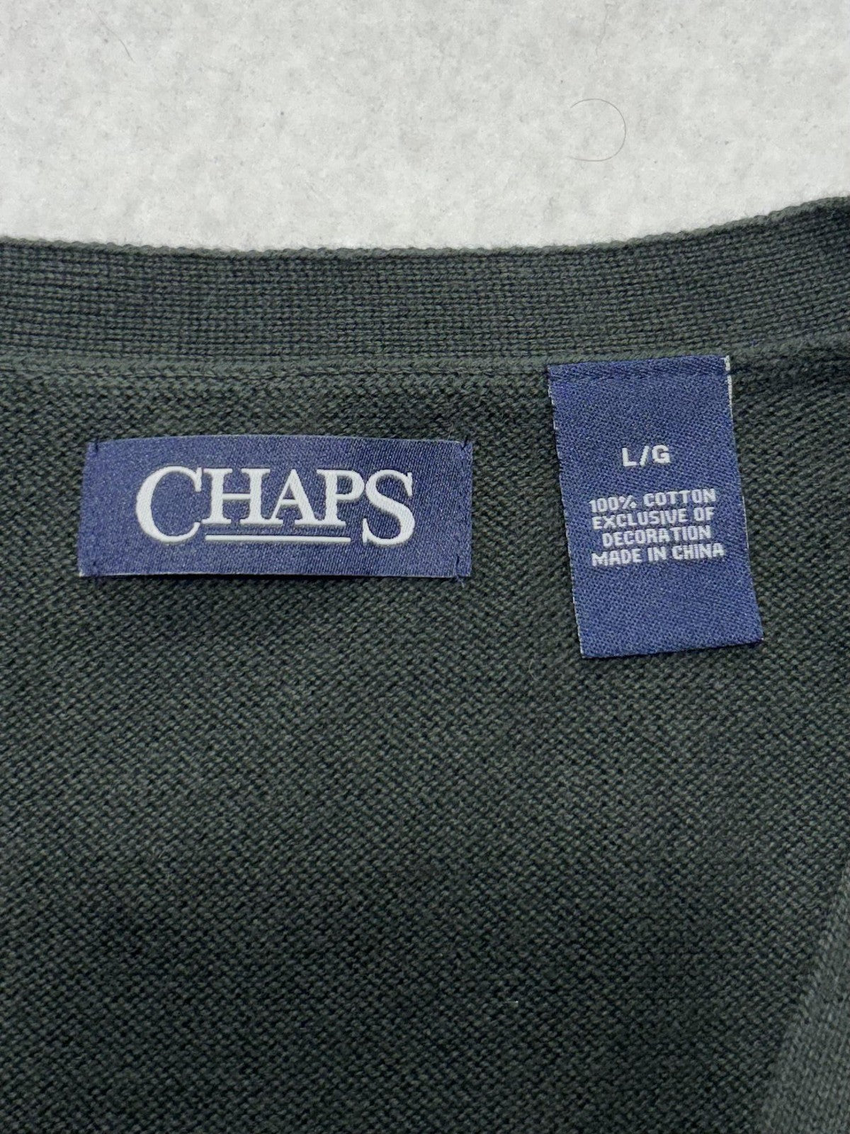 Chaps Sweater Vest Mens Large Green V Neck Button Front Cotton Knit Pockets