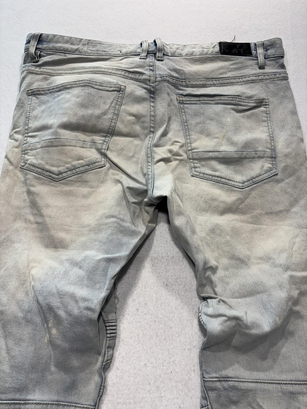 Smoke Rise Jeans Mens 38x34 Blue Light Wash Distressed Moto Biker Slim Tapered