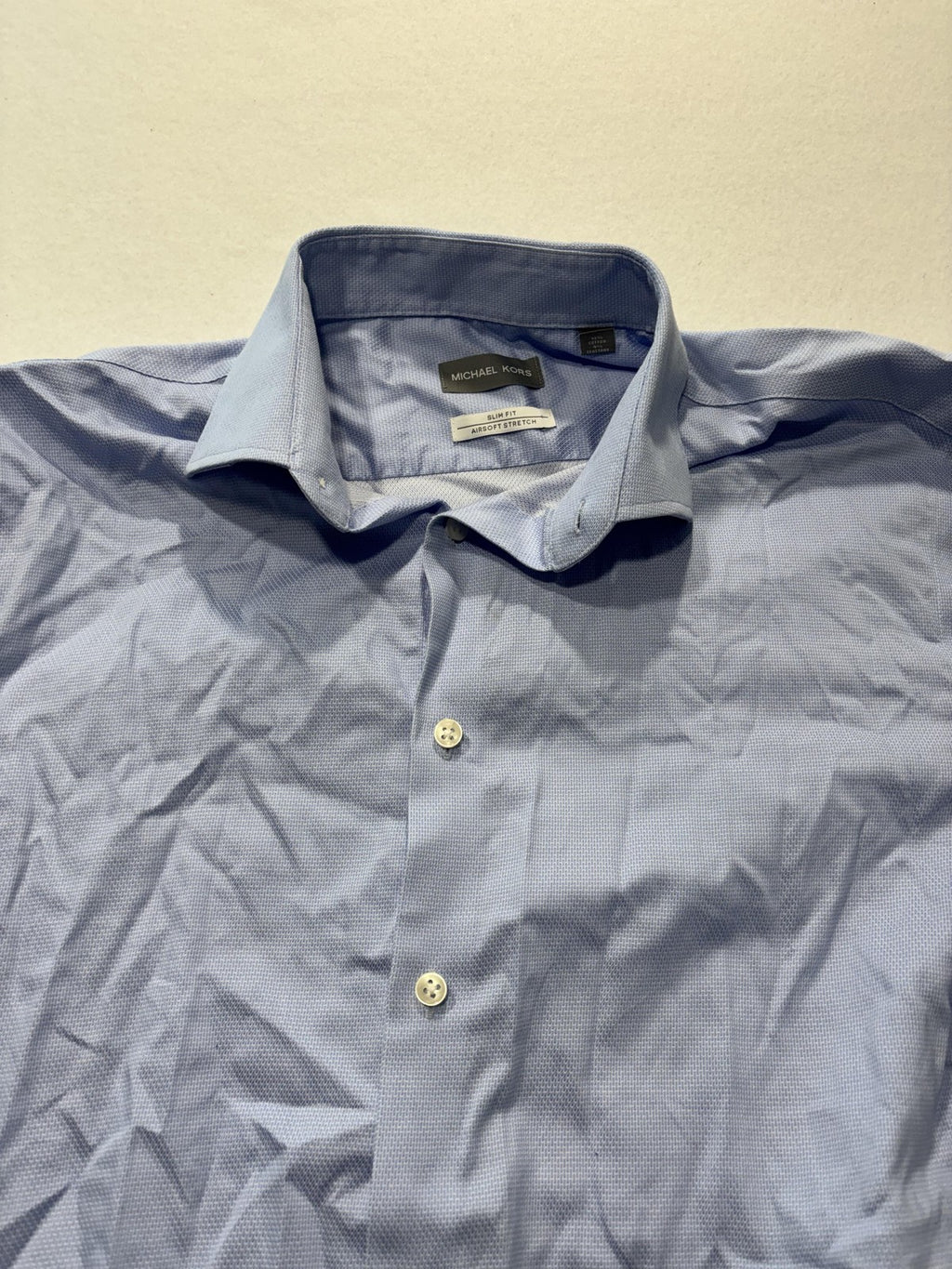 Michael Kors Dress Shirt Mens 40 Blue Geometric LS Slim Fit Airsoft Stretch