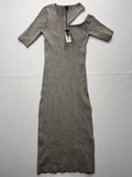 Monrow Sweater Dress Womens XS Gray Ribbed V Neck Cutout Bodycon Long Knit