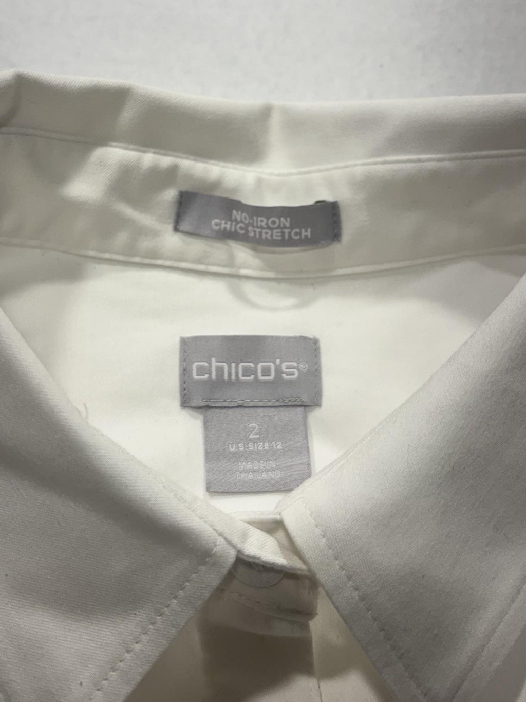 Chico's Blouse Womens 12 White Button Front Collared 3/4 Bell Sleeve Tunic Top