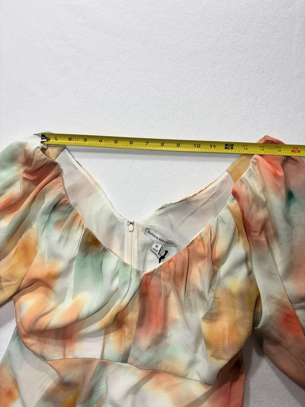 Banana Republic Dress Womens 10 Multi Floral V Neck Puff Sleeve Fit Flare Midi