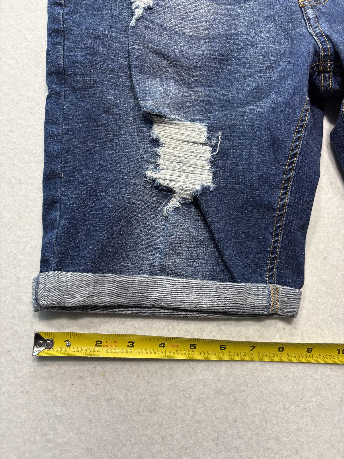 GINGTTO Bermuda Shorts Mens 34 Blue Denim 11" Inseam Distressed Slim 5-Pocket