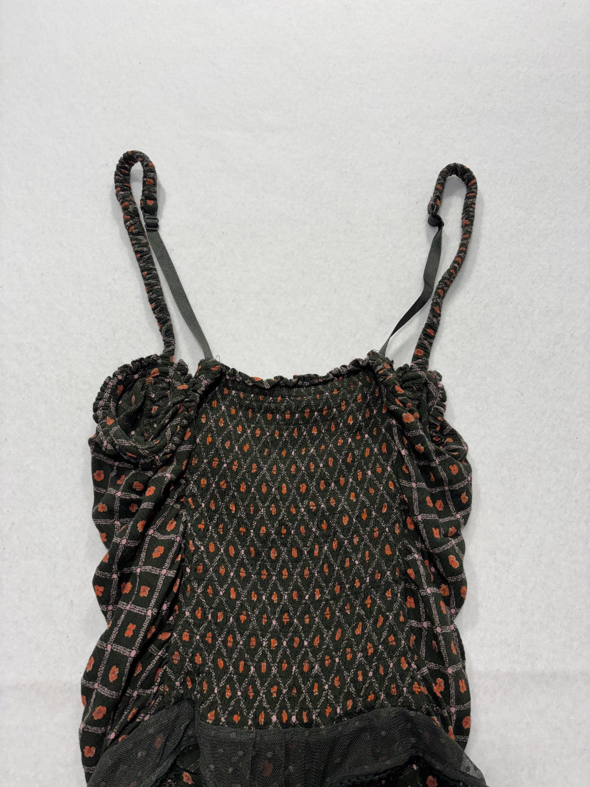 Free People Bodysuit Womens Small Black Smocked Ruched Sheer Mesh Thong