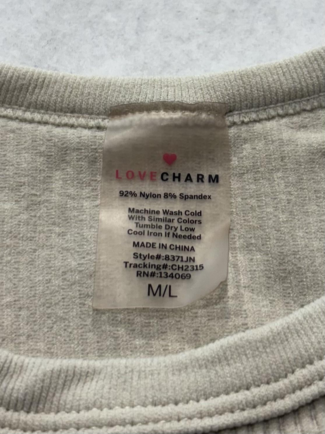 Love Charm Womens Medium Beige Ribbed Knit Tank Bodysuit Racerback Snap 8371JN