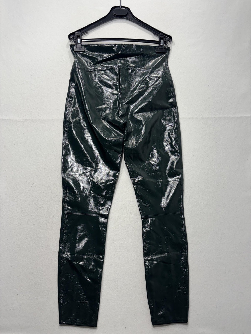 Spanx Leggings Womens Large Green Faux Patent Leather High Rise Shaping Ankle