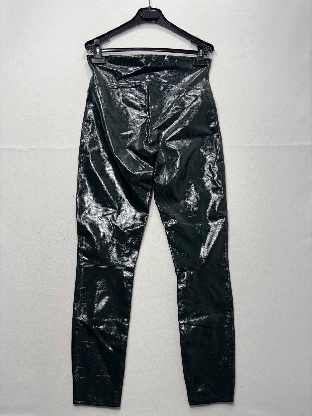 Spanx Leggings Womens Large Green Faux Patent Leather High Rise Shaping Ankle