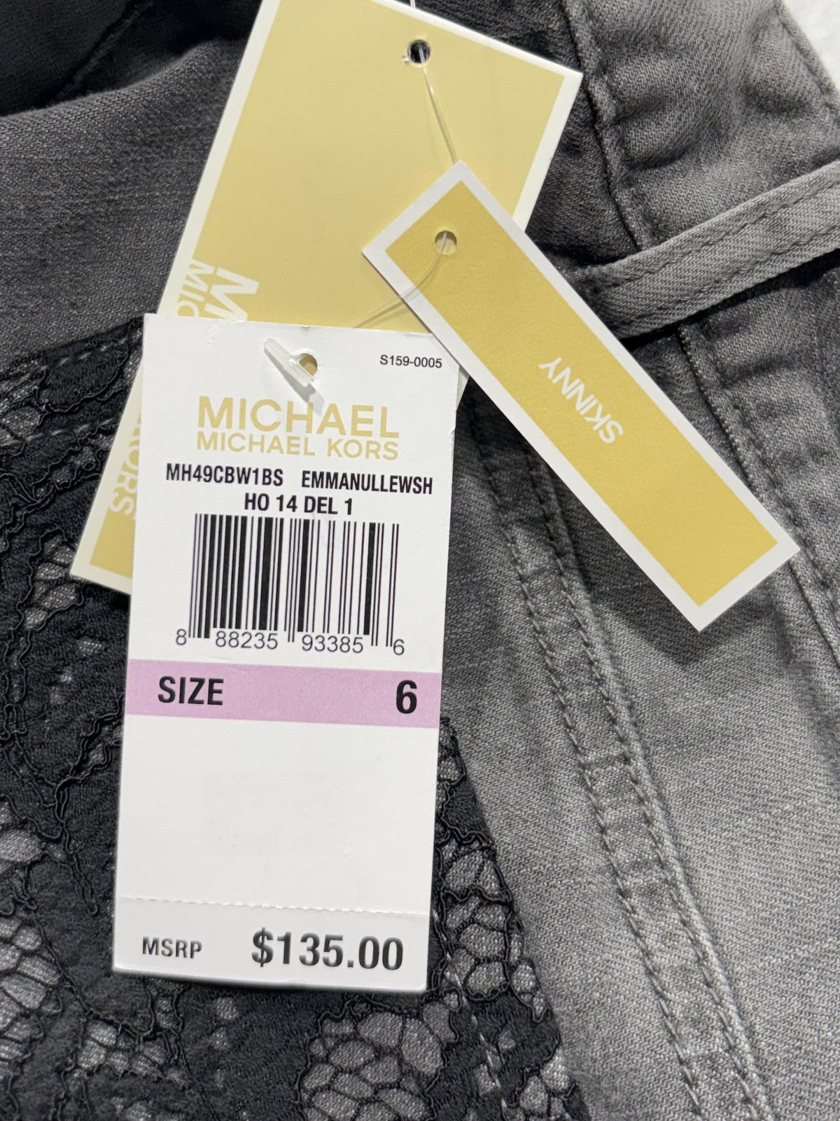 MICHAEL Michael Kors Jeans Womens 6 Charcoal Mid Rise Skinny Lace 30x29.5