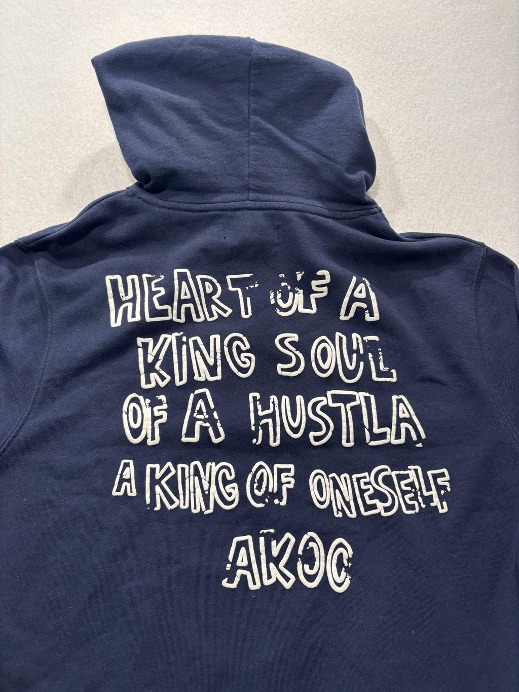 AKOO Hoodie Mens Large Blue Fleece Pullover Fox Graphic Hip Hop Slogan Back