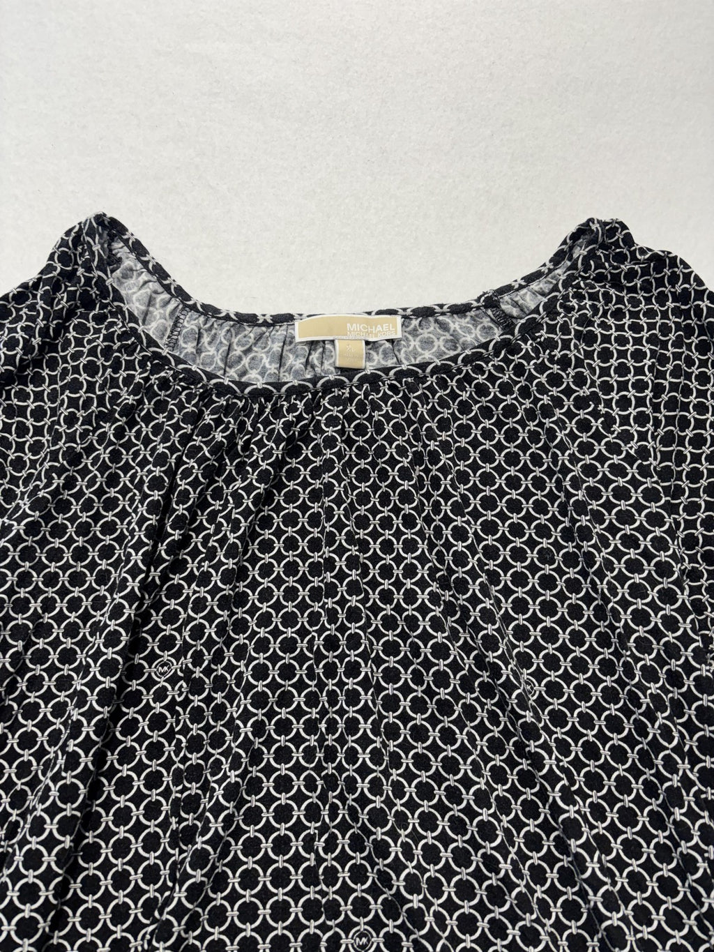 MICHAEL Michael Kors Blouse Womens XL Black Geometric Scoop Neck 3/4 Sleeve