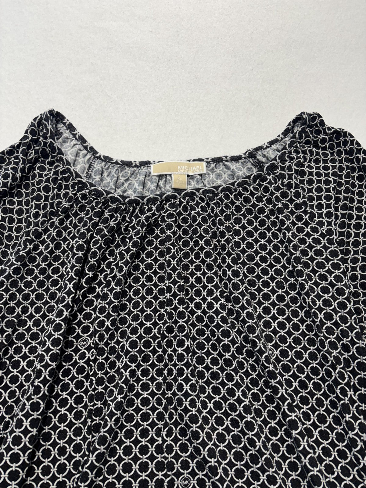 MICHAEL Michael Kors Blouse Womens XL Black Geometric Scoop Neck 3/4 Sleeve