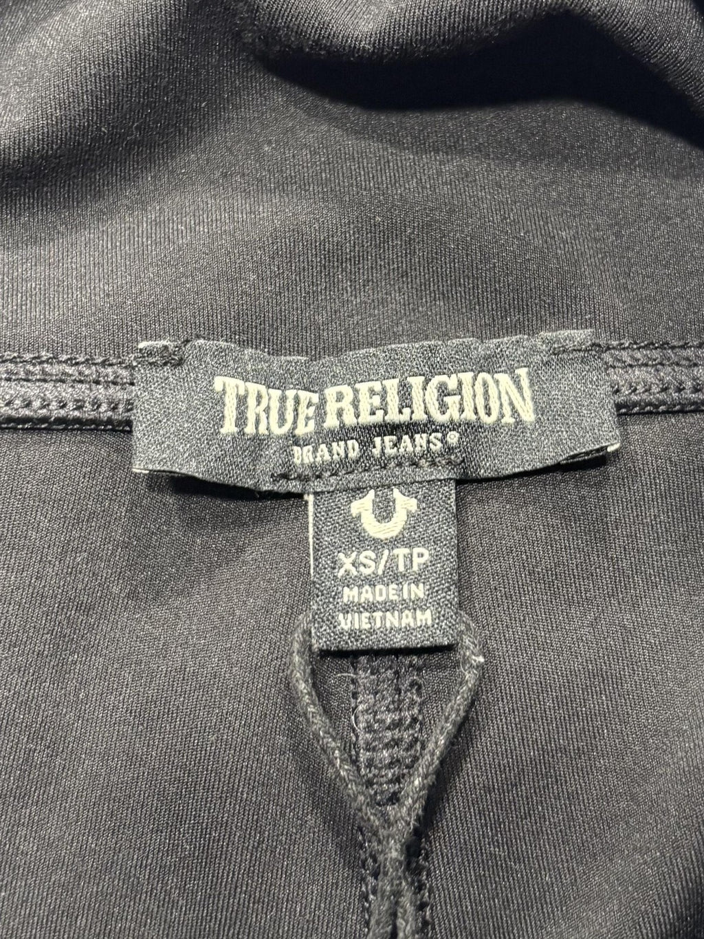 True Religion Leggings Womens XS Black High Rise Logo Ankle Stretch Athletic