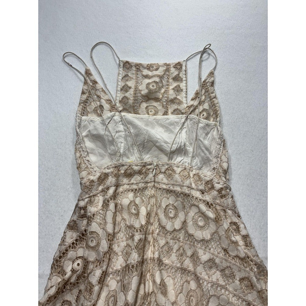 Free People Dress Womens 0 Beige Floral Lace Square Neck Asym Hem Sundress Boho