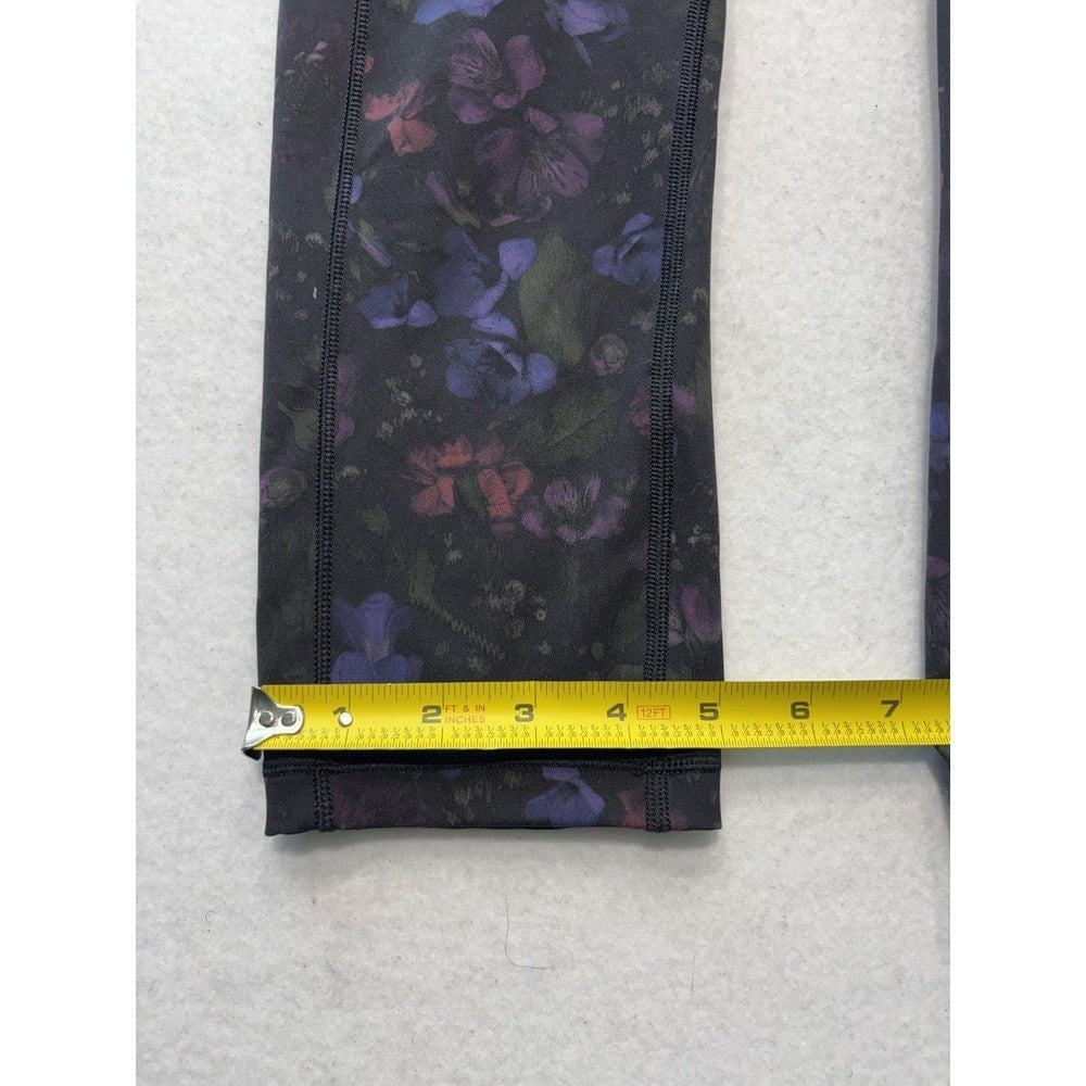 Lululemon Leggings Womens 4 Black Floral High Rise Pocket Ankle Stretch Athletic