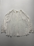 Chico's Blouse Womens 2 White Pleated V Neck Long Balloon Sleeve Tunic Top