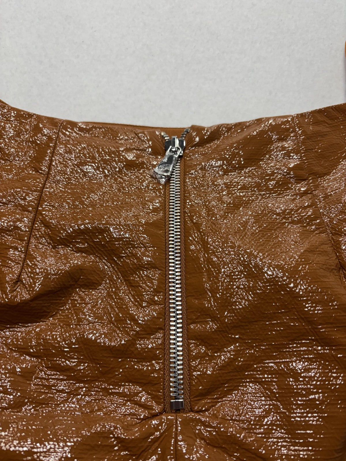 BEC + BRIDGE Skirt Womens 6 Brown Copper Faux Leather Asymmetric Drape Mini Zip