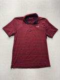 Under Armour HeatGear Polo Shirt Mens Medium Red Striped Loose Golf Short Sleeve
