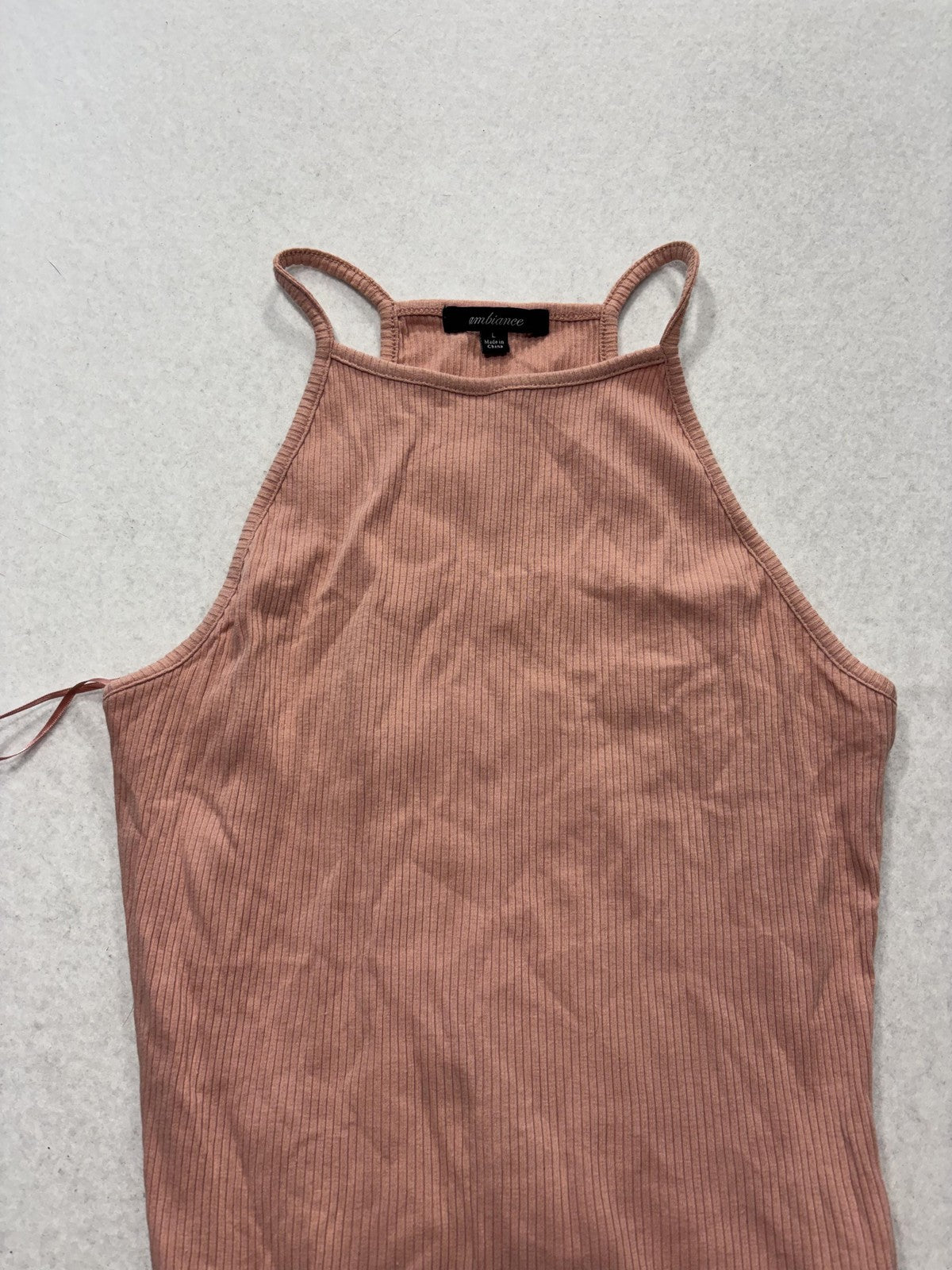 Ambiance Bodysuit Womens Large Pink Ribbed Knit High Neck Sleeveless Stretch