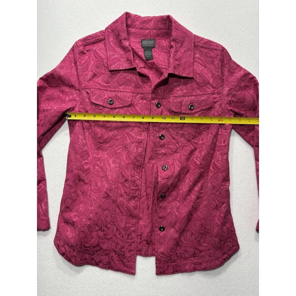 Additions By Chico's Jacket Womens 0 Pink Floral Jacquard Button Front Twill