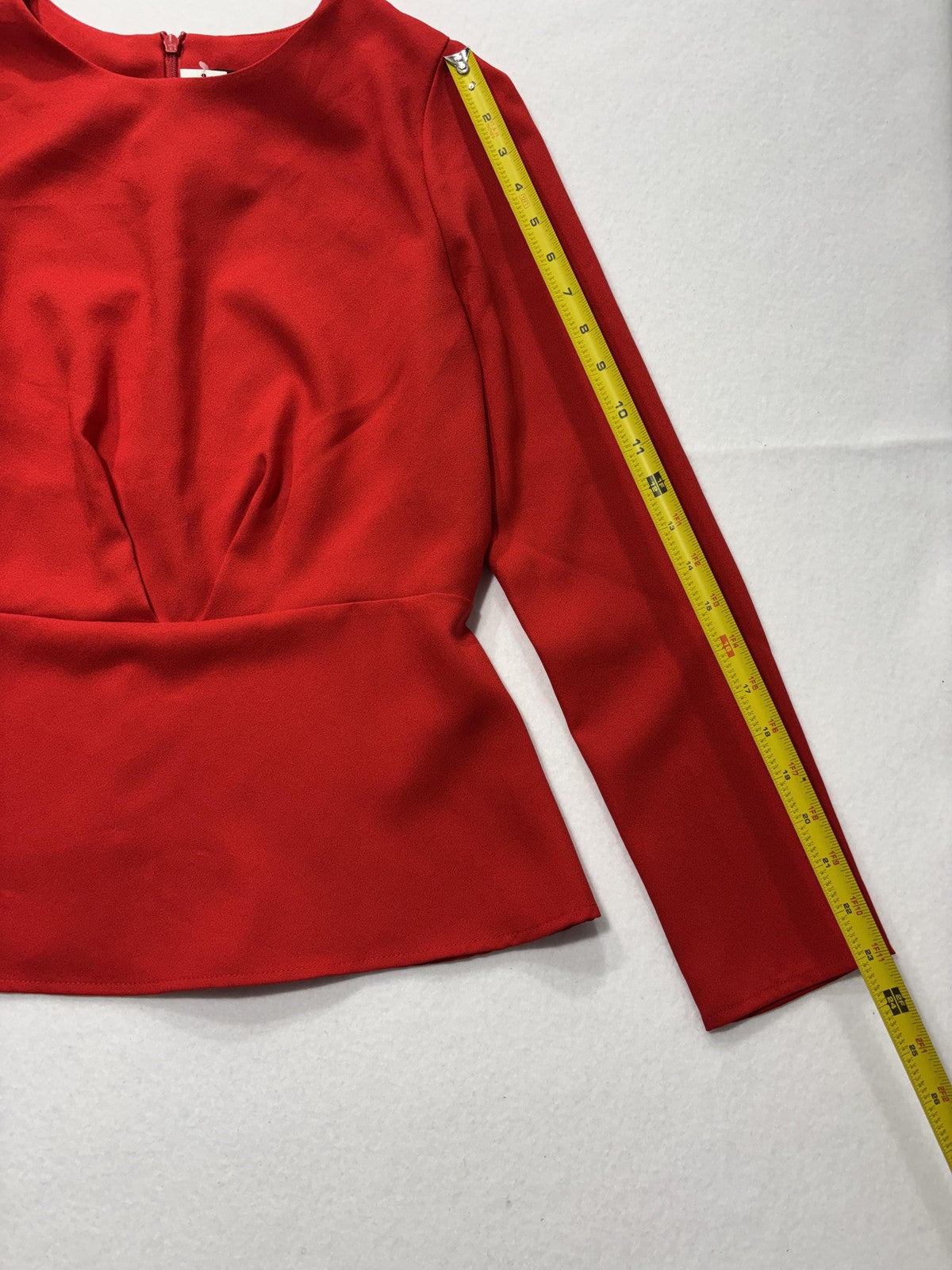 Banana Republic Blouse Womens 6 Red Long Sleeve Peplum Round Neck Zip Back Top