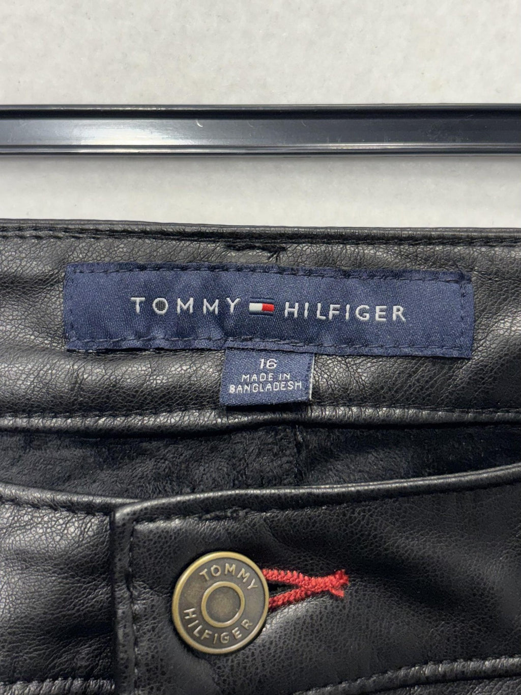 Tommy Hilfiger Dress Pants Womens 16 Black Faux Leather Straight Ponte Stretch