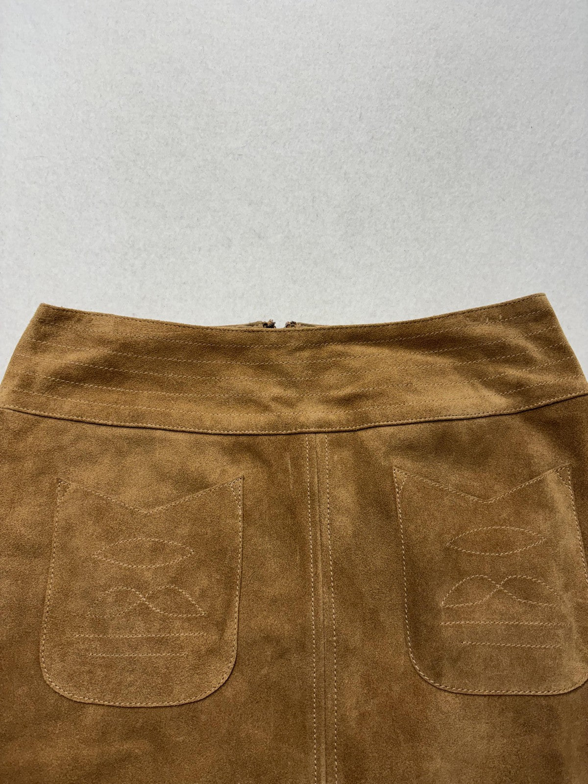 Free People Skirt Womens 10 Brown Suede Patch Pocket Mini Zip Back Fall Casual