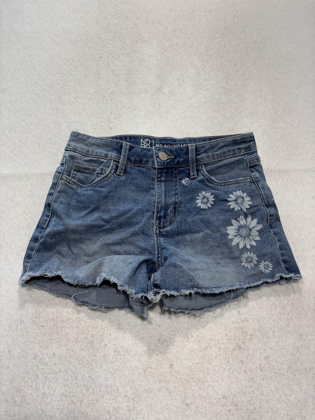 No Boundaries Shorts Juniors 3 Blue Denim Cut Off Floral Daisy Raw Hem Summer