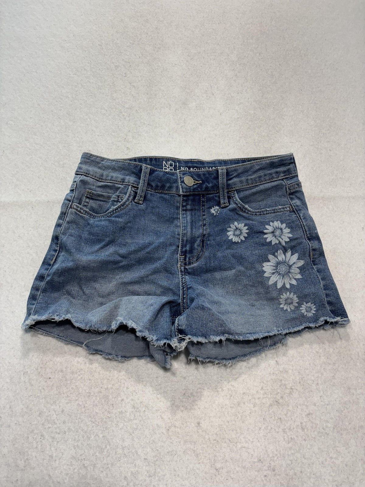 No Boundaries Shorts Juniors 3 Blue Denim Cut Off Floral Daisy Raw Hem Summer