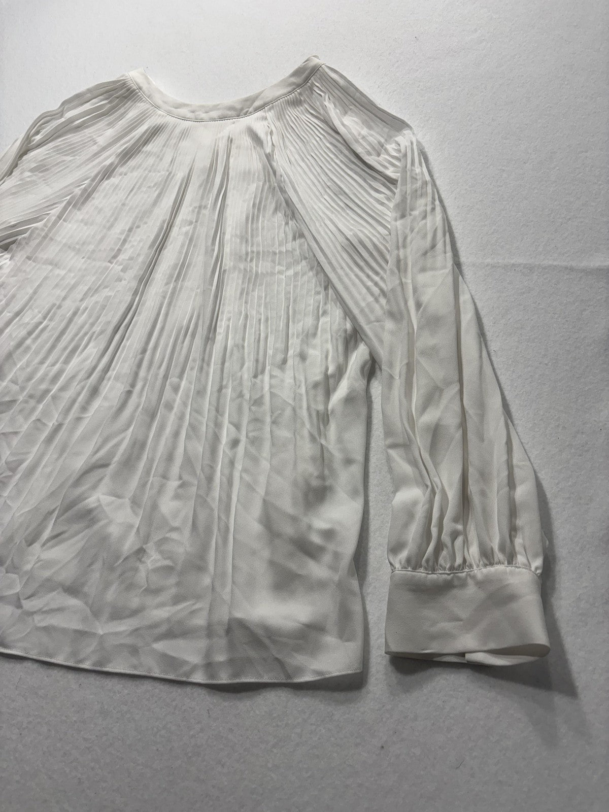 Chico's Blouse Womens 2 White Pleated V Neck Long Balloon Sleeve Tunic Top