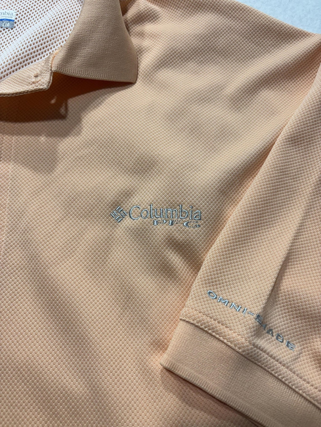 Columbia PFG Omni-Shade Polo Shirt Mens Large Orange Fishing UV Protection