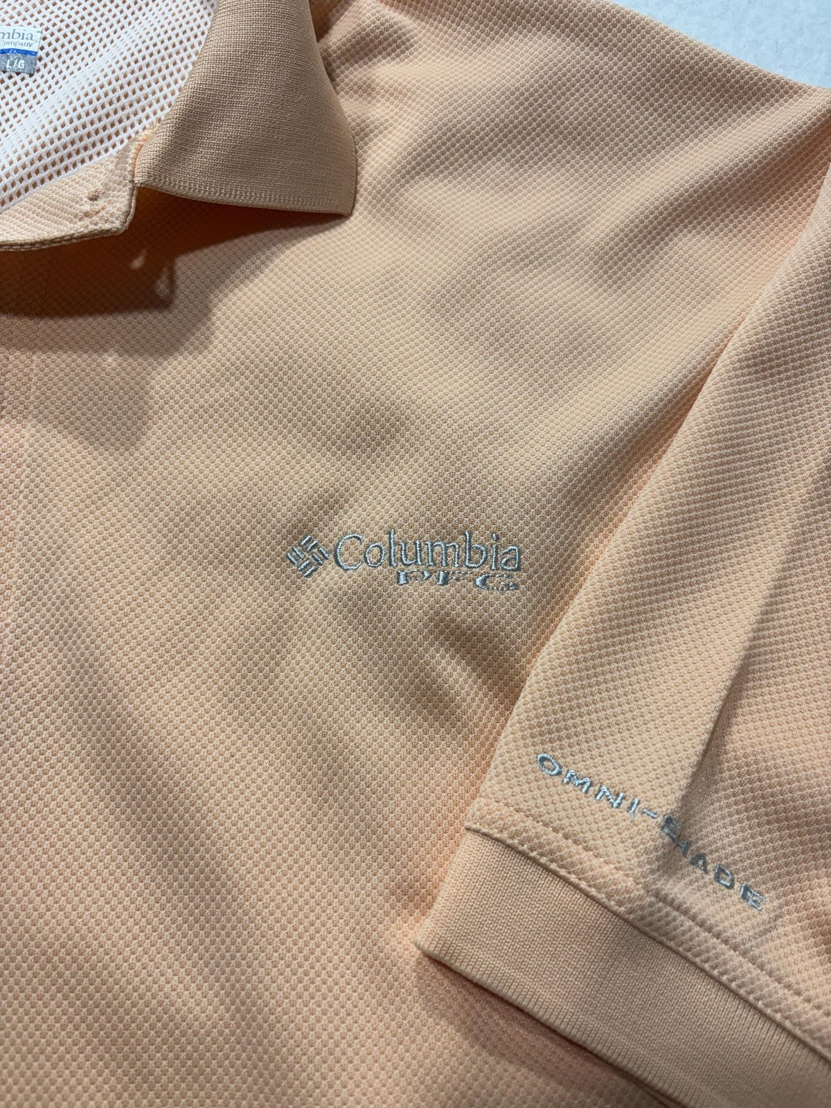 Columbia PFG Omni-Shade Polo Shirt Mens Large Orange Fishing UV Protection