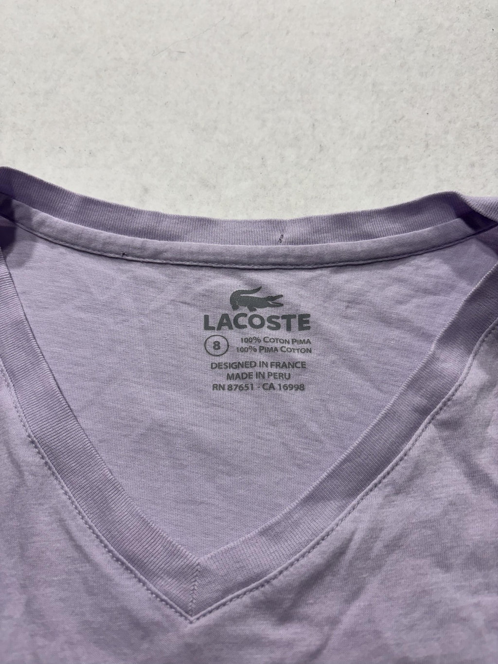 Lacoste Shirt Mens 3XL Purple Pima Cotton V Neck Short Sleeve Logo Tee Casual