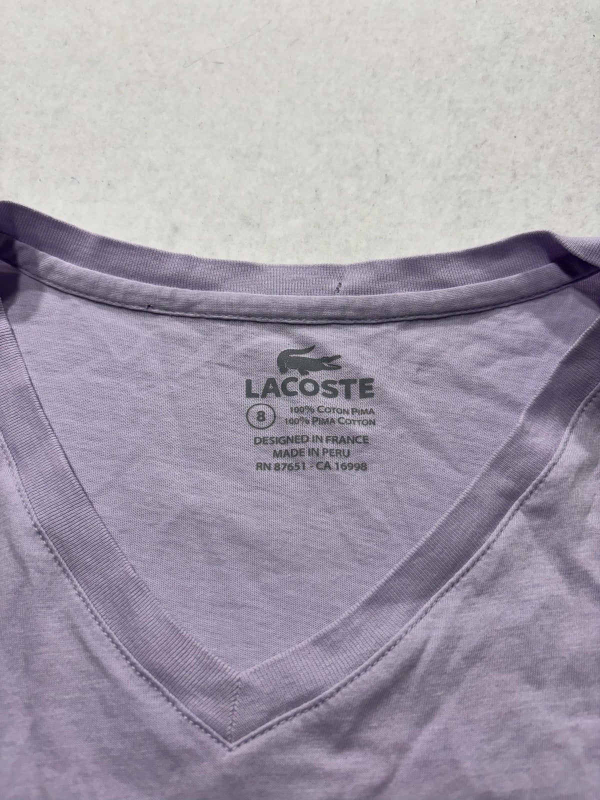 Lacoste Shirt Mens 3XL Purple Pima Cotton V Neck Short Sleeve Logo Tee Casual