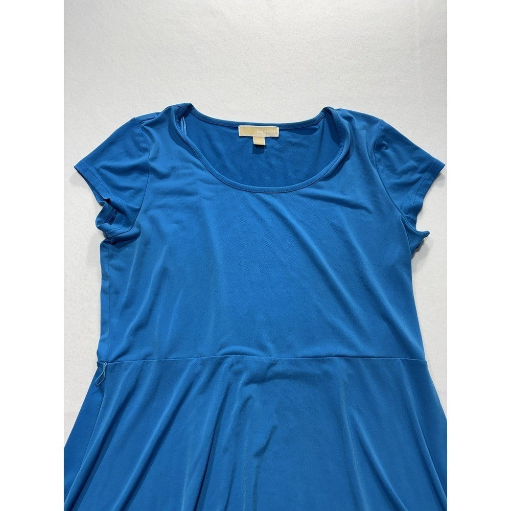 MICHAEL Michael Kors Dress Womens Large Blue Scoop Neck Fit Flare Jersey Stretch