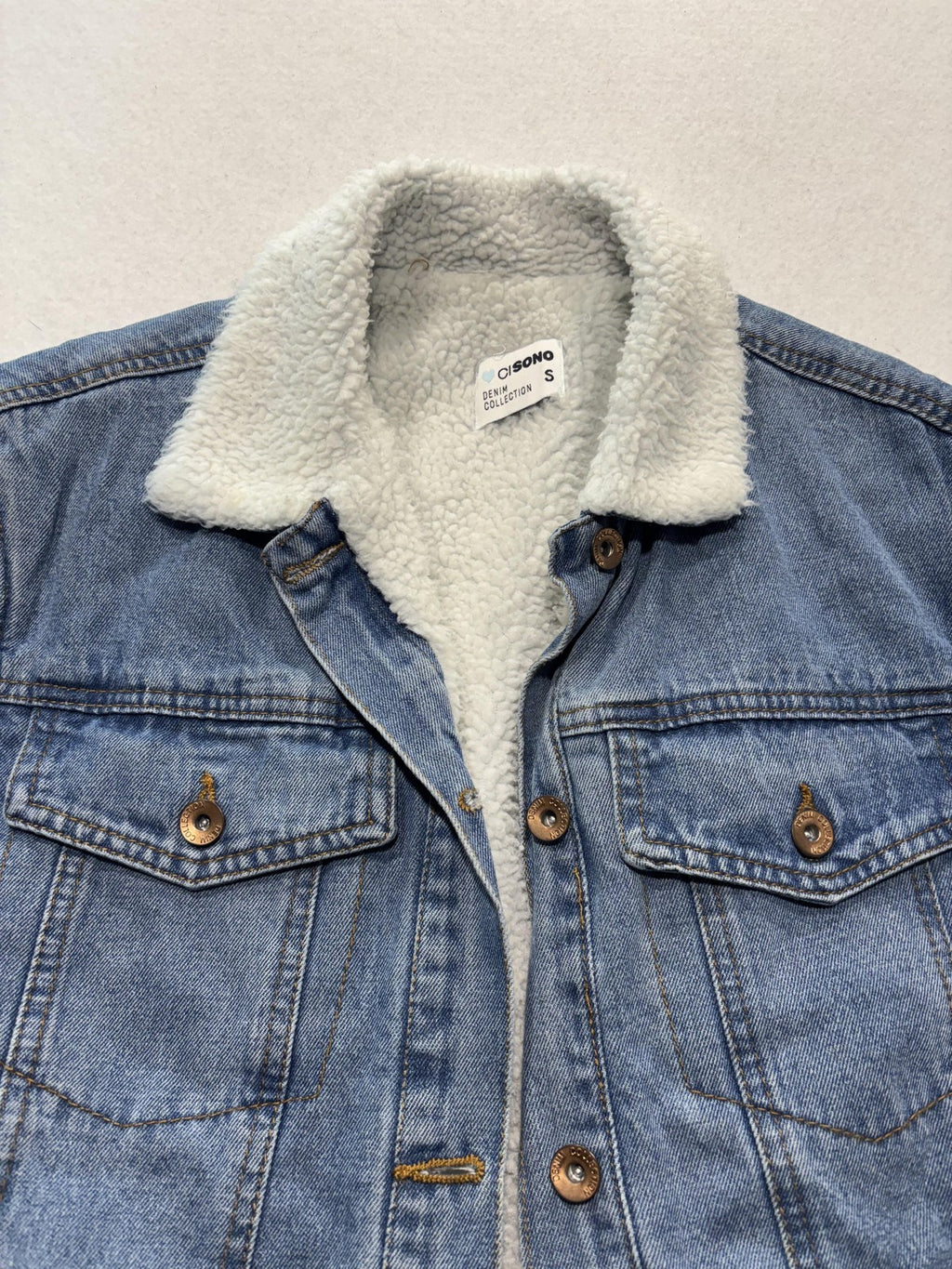 CI SONO Sherpa Lined Denim Jacket Juniors S Blue DJK939 Mid Length Trucker Coat