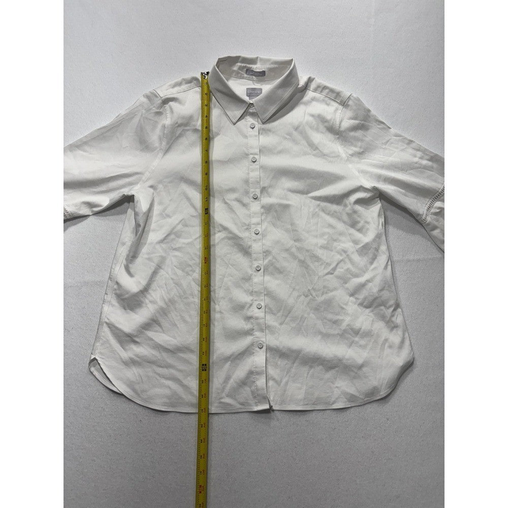 Chico's Blouse Womens 12 White Button Front Collared 3/4 Bell Sleeve Tunic Top