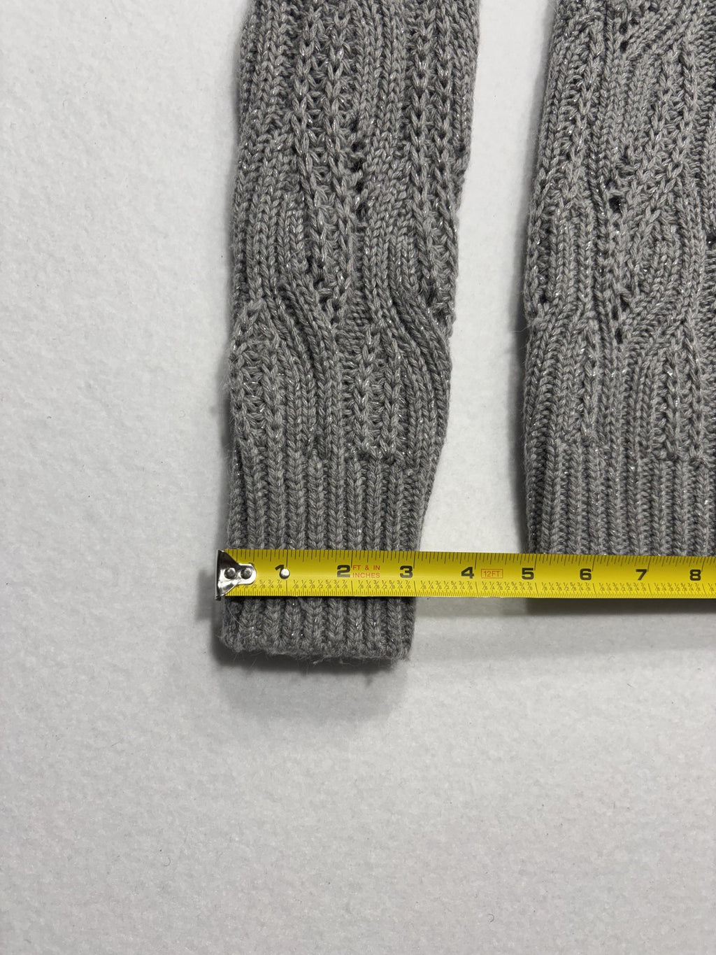 Lucky Brand Sweater Womens Small Gray Open Knit Crew Neck Raglan Glitter Alpaca