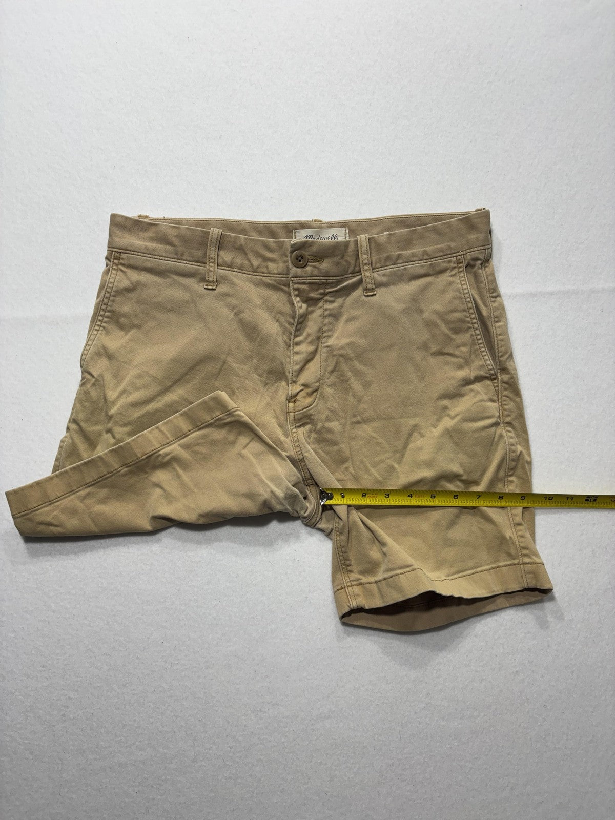 Madewell Chino Shorts Mens 33 Beige 7" Inseam Stretch Flat Front Casual