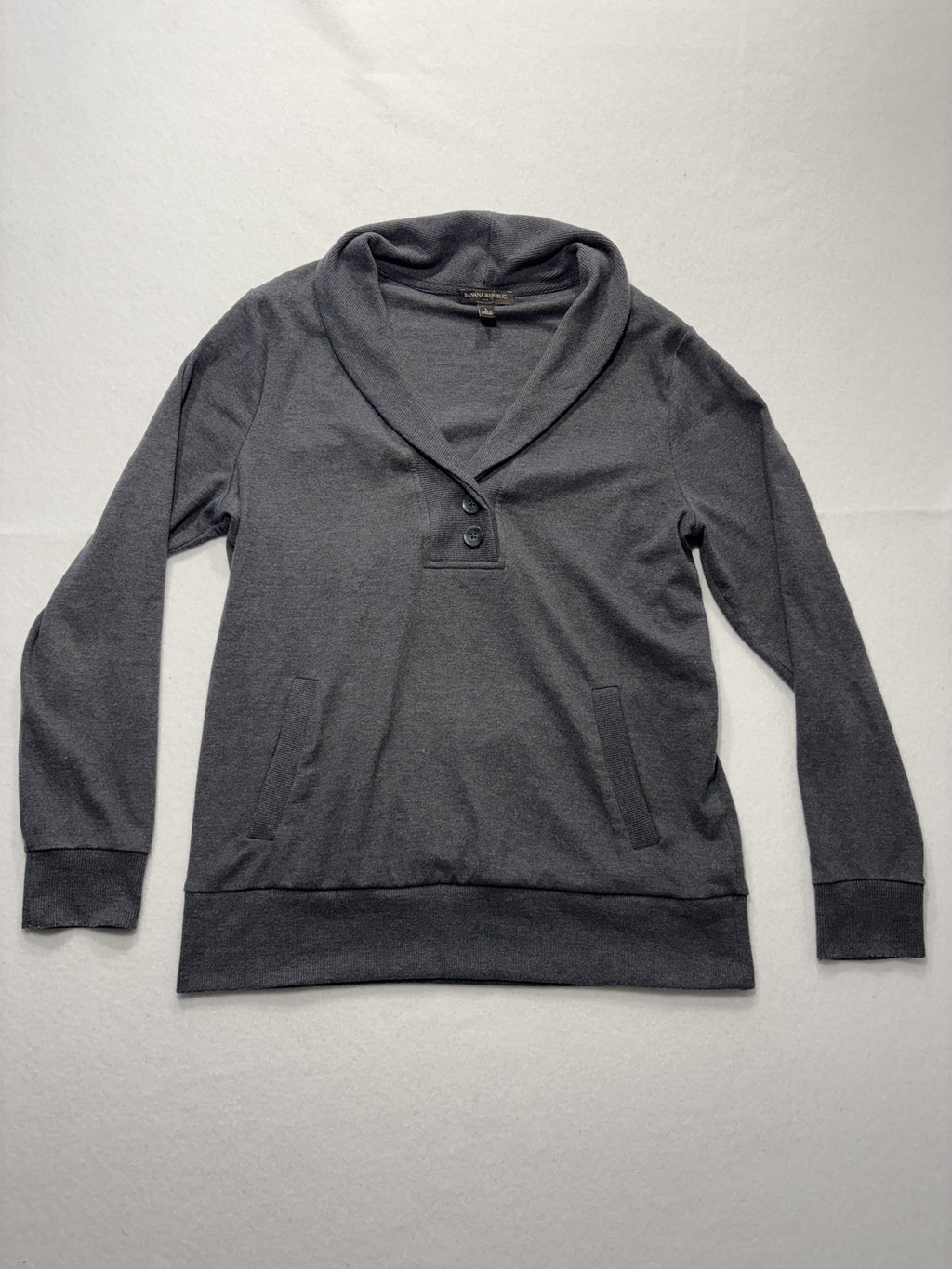 Banana Republic Sweatshirt Mens Large Gray Shawl Collar Henley Pockets Pullover