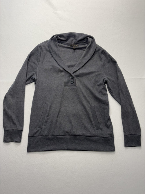 Banana Republic Sweatshirt Mens Large Gray Shawl Collar Henley Pockets Pullover