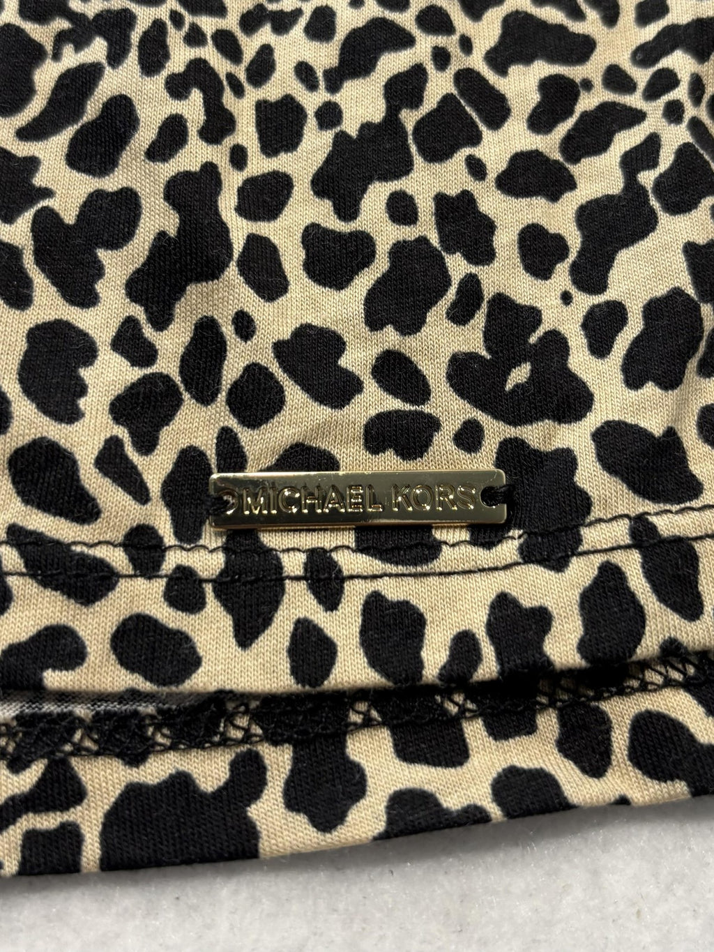 Michael Kors Blouse Womens Medium Beige Leopard Print 3/4 Bell Sleeve Tunic Top