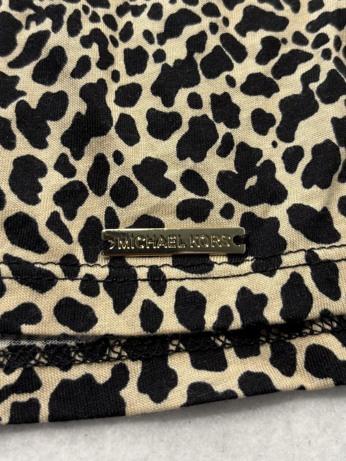 Michael Kors Blouse Womens Medium Beige Leopard Print 3/4 Bell Sleeve Tunic Top
