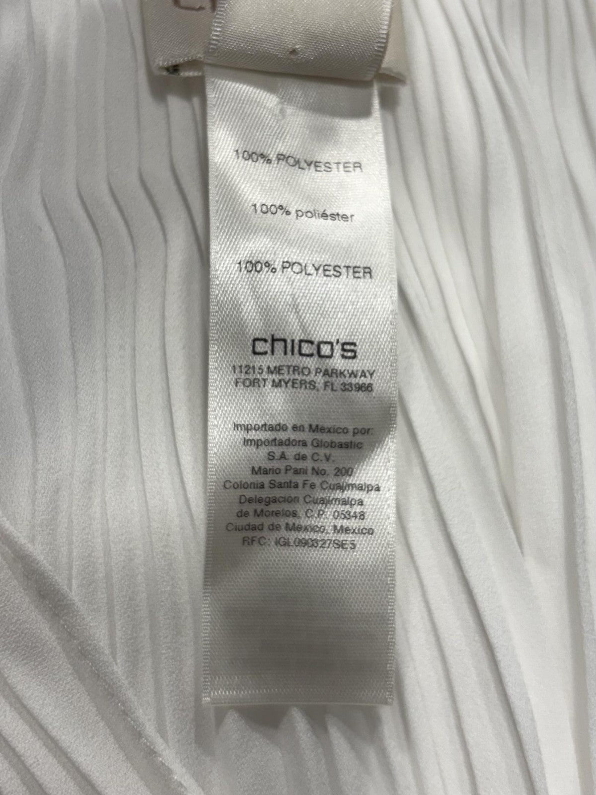 Chico's Blouse Womens 2 White Pleated V Neck Long Balloon Sleeve Tunic Top