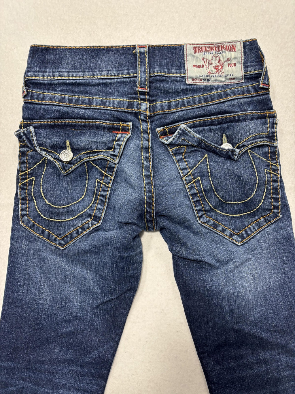 True Religion Section Slim Jeans Mens 28x29 Blue Wash Straight Stretch Denim