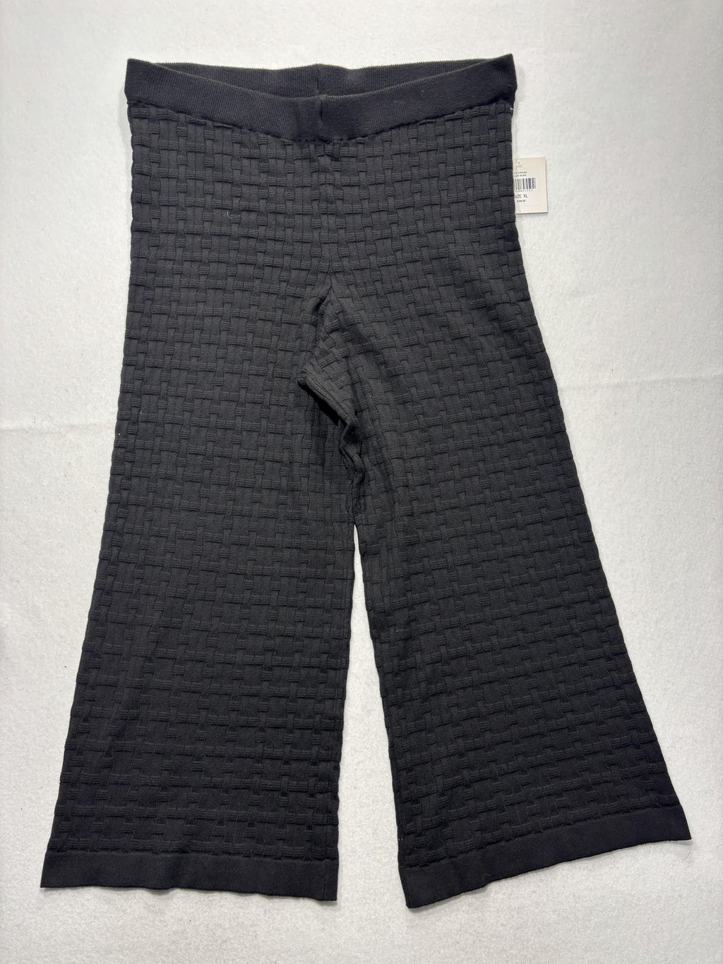 Ellen Tracy Pants Womens XL Black Textured Knit Wide Leg Cropped Pull On