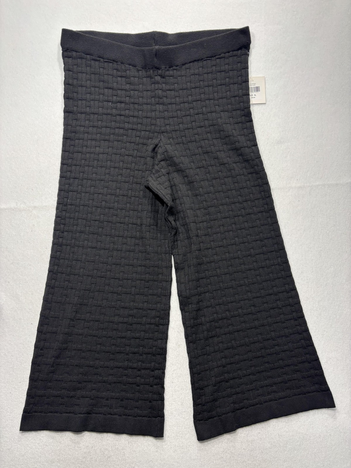 Ellen Tracy Pants Womens XL Black Textured Knit Wide Leg Cropped Pull On