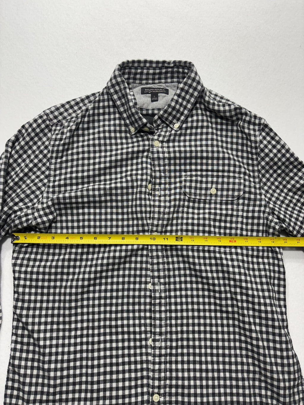 Banana Republic Shirt Mens Large Black Check Soft Wash Lined Button Up Slim